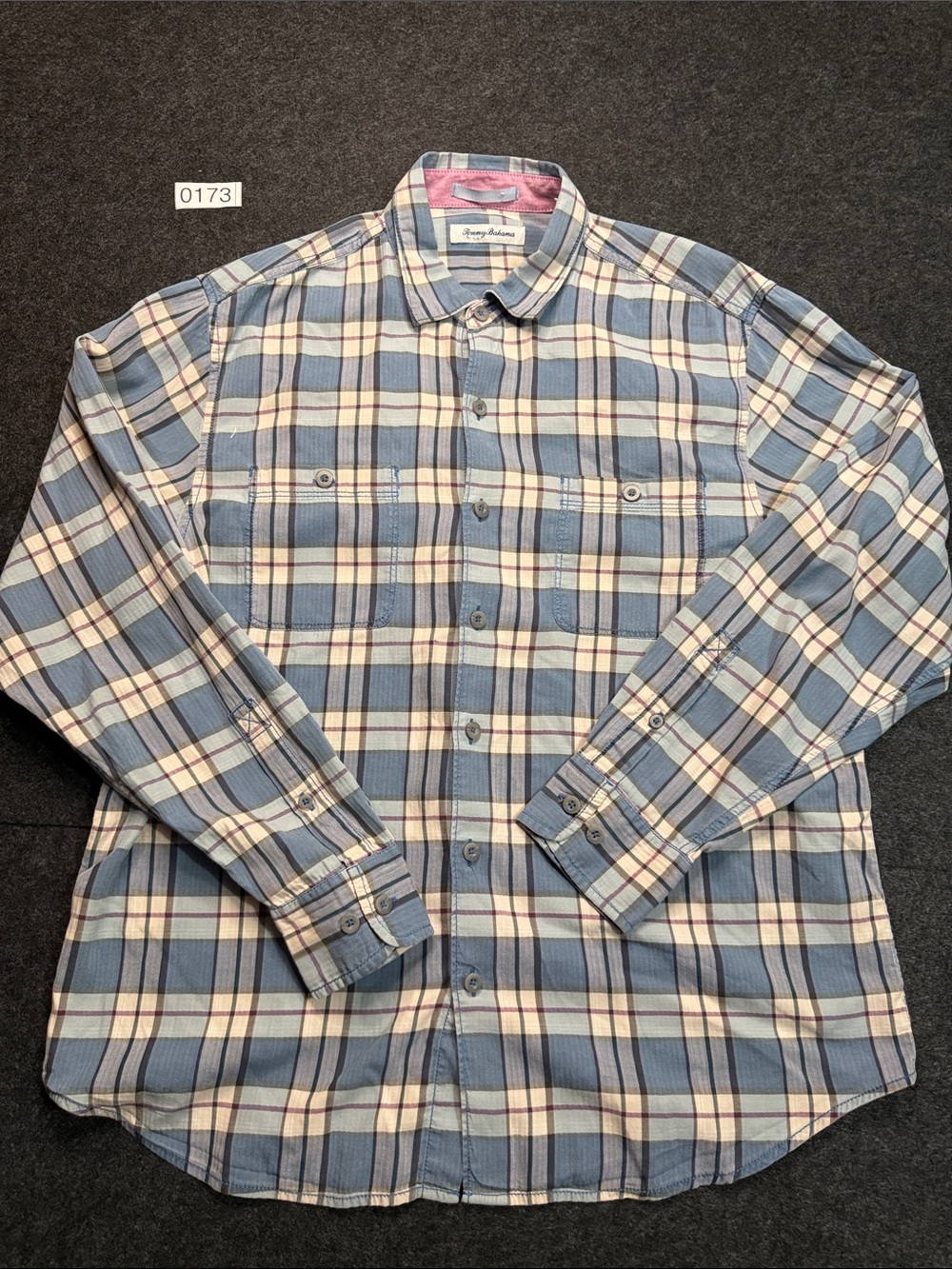 Tommy Bahama Light Blue and White Plaid Button-Down Shirt